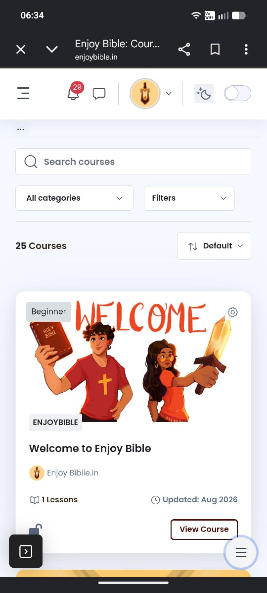 EnjoyBible course listing showing Search courses and View Course