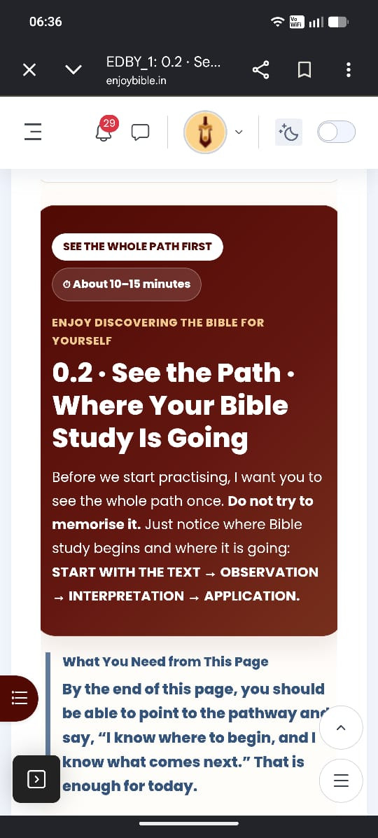 EnjoyBible learning page showing page title, study time and instructions