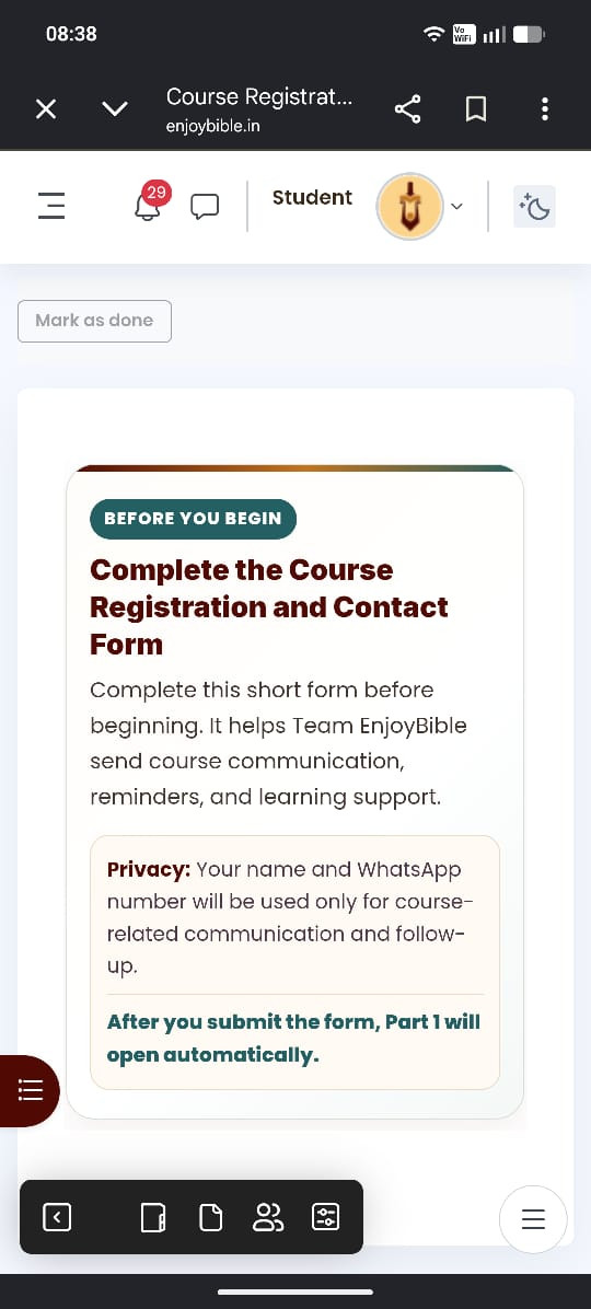 EnjoyBible Course Registration and Contact Form